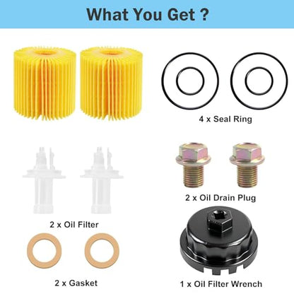 04152-yzza1 Oil Filter Change Kit with 64mm Oil Filter Wrench, Oil Drain Plug & Gasket for Toyota Tacoma Camry Tundra RAV4 Highlander Lexus ES/RX/Sienna