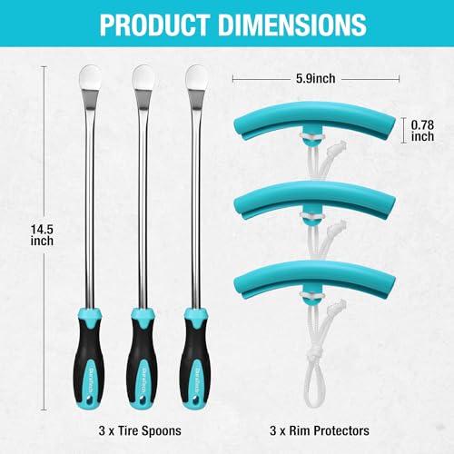 DURATECH 14.5" Steel Tire Spoons Tool Set, 24-Piece Tire Bar Removal Set with Rim Protectors, Valve Core Tools and Storage Bag, Tire Changing Iron Tool Kit for Motorcycle, Bicycle, ATV and Lawn Mower