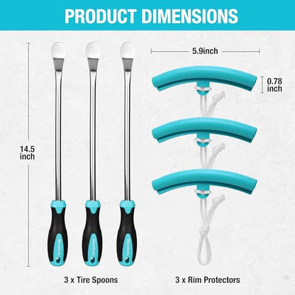 DURATECH 14.5" Steel Tire Spoons Tool Set, 24-Piece Tire Bar Removal Set with Rim Protectors, Valve Core Tools and Storage Bag, Tire Changing Iron Tool Kit for Motorcycle, Bicycle, ATV and Lawn Mower