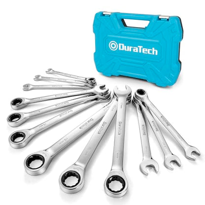 DURATECH 12-Piece Ratcheting Combination Wrench Set, Metric, 8-19mm | 72-Tooth, CR-V Steel, Organized in Storage Case