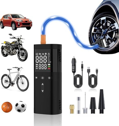 Tire Inflator Portable Air Compressor,25000mAh and 150PSI Air Pump for Car Tires, 5X Faster Portable Air Pump with Digital Pressure Gauge for Cars, SUV, Bike & Motorcycle Tires, Ball,Etc.