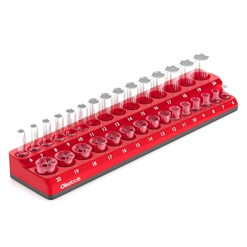 Olsa Tools Magnetic Socket Organizer - 3/8-Inch Drive Metric Socket Holder with Strong Magnets - Professional Tool Holder and Organizer - Stores up to 30 Sockets - Red - Part: 1300 - color: Red, Metric, size: 3/8-Inch Drive, Metric