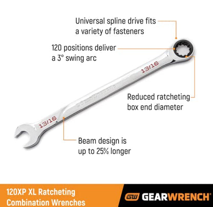GEARWRENCH 7 Pc. 120XP Universal Spline XL Ratcheting Combination Wrench Set, SAE - 86452 - style: 7 Piece SAE
