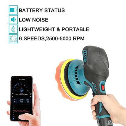 Cordless Dual Action Polisher Buffer for Car, 12V Furniture Electric Polishing Waxer Machine Kit, Random Orbit Sander, 2500-5000 RPM 6 Variable Speeds with 2 x 2Ah Batteries, Gloves, Apron
