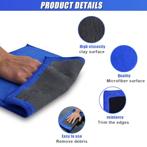 2PCS Clay Bar Towel for Auto Detailing, 12" x 12" Fine Grade Microfiber Car Chamois Towel, No-Scratch DIY Detail Clay Bar Alternative Cloth Mud Strip Cleaner Tool for Cars Detailing (2PCS) - size: 2PCS