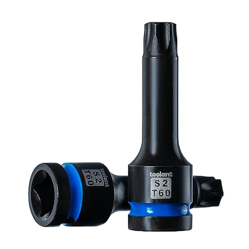 toolant 1/2-Inch Drive T60 Impact Torx Bit Sockets, 2-Piece | S2 steel one-piece sockets feature manganese phosphate coating, pin holes, and laser-etched markings - size: T60