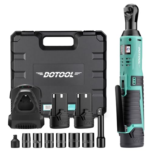 Dotool 3/8'' Cordless Electric Ratchet Wrench Set,40Ft-Lbs,12V Power Ratchet Wrench Kit with 2 X 2.0Ah Battery, Variable Speed Trigger,6pcs Standard Sockets,1/4'' Adapter,3 inch Extension Bar