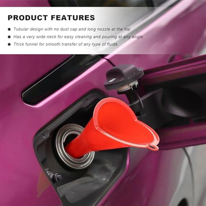 Sun Walker 2PCS Oil Funnel, Multi-Purpose Plastic Engine Oil Funnels with Long Neck, Automotive Spill Saver Funnel for Filling Fuel Diesel Lubricant Coolant & Other Liquids (Red) - color: Red