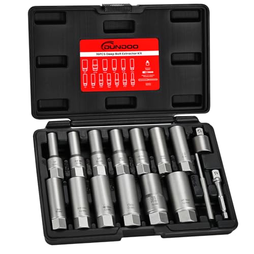 16pcs Bolt Extractor Kit, Stripped Bolt Extractor Set, Deep Long Easy Out Set, Lug Nut Remover Socket Tool for Studs, Damaged, Frozen, Rusted, Rounded-Off Bolts, Nuts - size: 16PCS