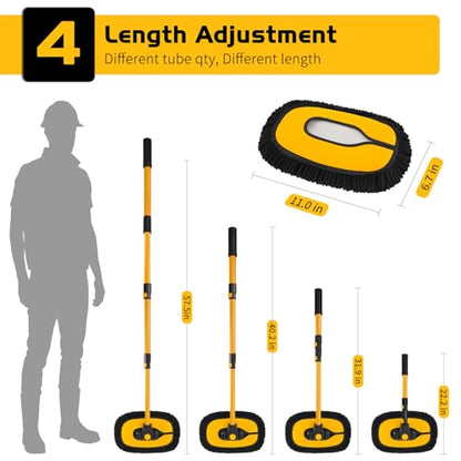 Ordenado 57" Car Wash Brush with Long Handle, 15°Curved Chenille Microfiber Car Wash kit with Extension Pole & Replacement Head, RV Car Cleaning Washer, Scratch-Free Mop for Truck, SUV, Boat - color: Black and Yellow-2