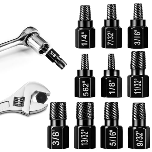10 PCS Screw Extractor Set, Hex Broken Bolt Extractor Kit Multi-spline Stripped Screw Extractors Set Black Broken Bolt Remover Tool Kit for Stripped, Rounded, Broke, Damaged Screws, Bolts and Nuts