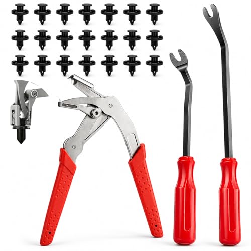 Car Clip Pliers, 4-in-1 Car Trim Removal Tool Kit with Clip Removal Pliers, 8in & 12in Fastener Tools, 20 Pcs Automotive Clips, 17-4 Stainless Steel, for Door Panel, Bumper, Fender Fastener Removal