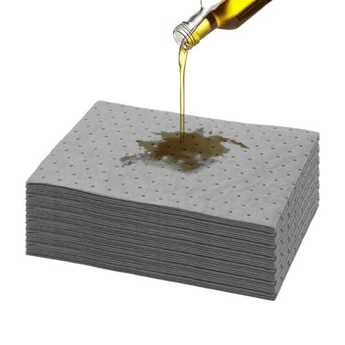 50 Pcs Oil Absorbent Pads,Heavyweight Oil Absorbing Mats Oil Absorbing Sheets,10 x 13 Inch Oil Spill Mat Single Weight Dimpled Pad for Absorbing Protecting Home Garage Basement