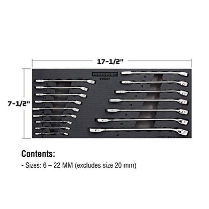 Powerbuilt 16 Piece Combination Metric Wrench Set, Box and Open End, Pro Tech Tool Series, Organization Tray - 949001 - size: 16pc Metric, style: Combination
