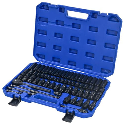 67-Piece Air Tool and Accessories Kit, Professional Pneumatic Socket Set with Long & Short Metric & SAE Sockets, Universal Joints, Extension Rods, Ratchet Wrench, Quick Connectors & Storage Case