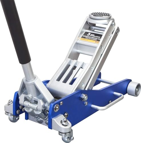 3 Ton (6,600 lbs) Low Profile Aluminum Hydraulic Racing Floor Jack with Dual Piston Quick Lift Pump, Lifting Range 3.74" to 18.9", for Cars, Trucks and SUVs, Blue - color: blue