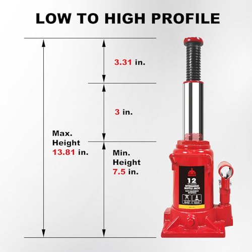 Jack Boss Bottle Jack 12 Ton (24,000 LBs) Hydraulic Car Jack, Fit for Auto Truck Repair and House Lift, AS91207-JB - size: 12T