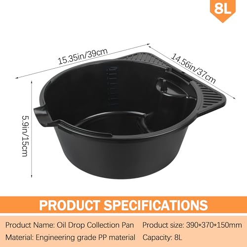 2 Gallon (8L) Portable Oil Drain Pan, Heavy-Duty Motor Oil Drip Catcher Pan for Automotive, Lawn Mower, ATV Oil Change （1 Pcs）