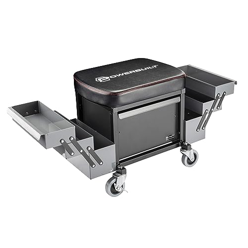 Powerbuilt Rolling Seat with Expandable Tool Trays, Roller Toolbox Garage Stool - Grey 941918ECE - style: Expandable Tool Trays