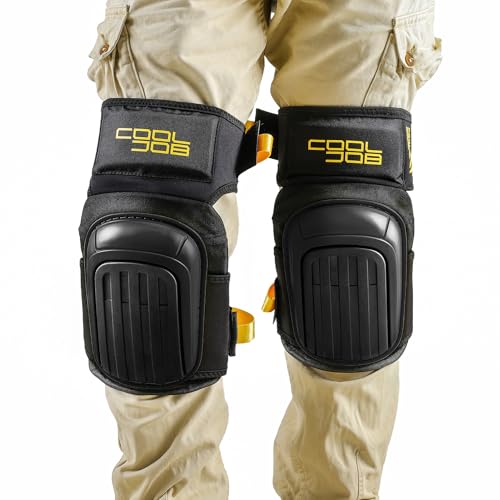 COOLJOB Professional Knee Pads with Heavy Duty Anti-Slip Cap, Comfortable Foam Cushion and Extra Thick Gel Padding for Construction Flooring, Reinforced & Adjustable Straps, Black - color: Black