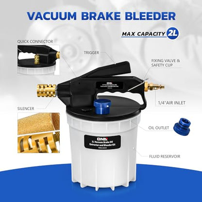 DNA MOTORING 3L Brake Bleeder cacuum Pump Kit, 2L Universal One Person Vacuum Brake Oil Extractor with Adapters and 1L Refilling Bottle for Most Standraiabs Braking Systems, TOOLS-00345