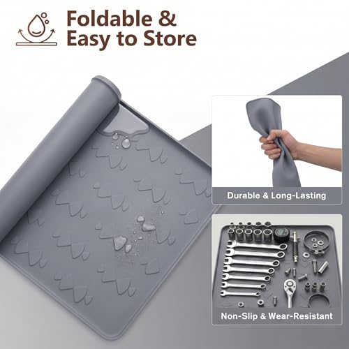 Oil Drip Pan 34" x 22" Gray Silicone, Oil Drip Pan for Under Car, Heavy Duty Oil Spill Mat with 0.7" Raised Edge, Leak Containment Drip Tray, Waterproof Garage Floor Protector - color: GRAY