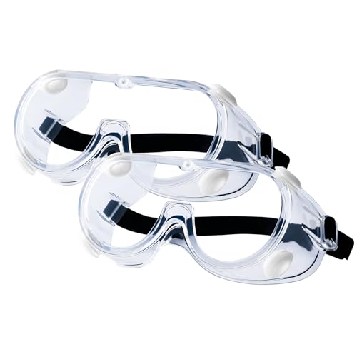 Honmein 2-Pack Safety Goggles, Anti-Fog Lab Goggles for Men and Women | Over Glasses Safety Glasses for Chemistry Lab, Mowing, Woodworking, Painting, Construction, Industrial Use