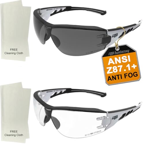 HTS HUNTERSKY Super Flexible Lightweight Anti Fog Wrap-Around U6 Clear Shooting Safety Glasses with ANSI Z87.1 Scratch Resist - color: Black / Smoke / Clear (2 Pack)