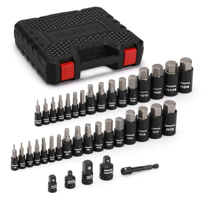 EMENTOL 38PCS 1/4" 3/8" 1/2" Drive Allen Hex Bit Socket Set, SAE/Metric, Includes Power Drill Adapter, Socket Adapters, 2mm - 19mm, 5/64" - 3/4" - size: 38-piece Allen Hex Bit Socket Set