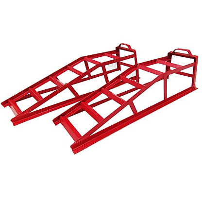 Low Profile Car Ramps,3-Ton Heavy-Duty Steel Service Ramps with Tire Stops for Safe Lifts,Ideal for Oil Changes & Maintenance on Low Clearance Vehicles,3FT,Red (2-Pack)
