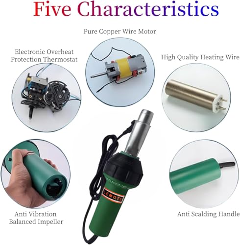 110V 1600W Hot Air Plastic Welder Hand Held Heat PVC Vinyl Linoleum Flooring Hot Air Welding Gun Tools Kit (Set 1)