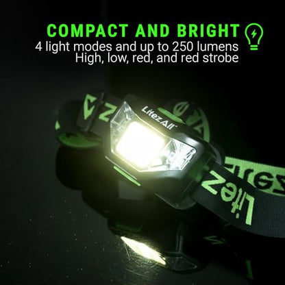 LitezAll Quattro 4 Mode LED Headlamp - Rechargeable Hands-Free Lighting for Camping & Hiking, 2 Pack