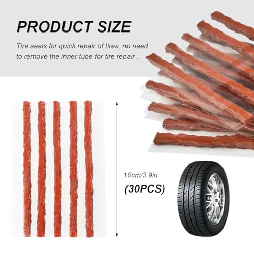 30 PCS Tire Repair Strings, 4" Heavy Duty Rubber Flat Tire Repair Sealing Strip Kit, Professional Tubeless Off-Road Tire Patch Plugs for Cars Bikes ATVs UTVs Wheelbarrows (Brown) - color: Brown