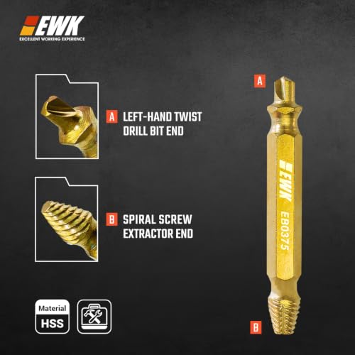 EWK 6-Piece 2-in-1 Flip Screw Extractor Set, HSS Screw Removal Tool with Left-Hand Drill Bit and Spiral Extractor for Stripped Screws, Broken Bolts, Rusted Fasteners, and Damaged Heads - style: 6 Pcs Screw Extractor Set