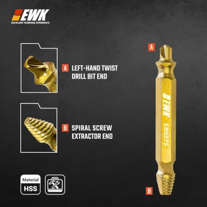 EWK 6-Piece 2-in-1 Flip Screw Extractor Set, HSS Screw Removal Tool with Left-Hand Drill Bit and Spiral Extractor for Stripped Screws, Broken Bolts, Rusted Fasteners, and Damaged Heads - style: 6 Pcs Screw Extractor Set
