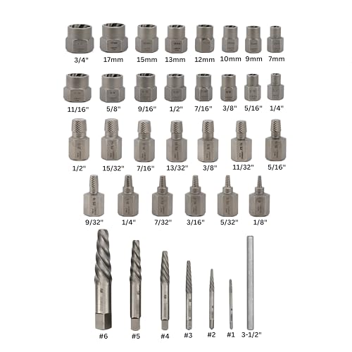 NEIKO 04208A Master Screw, Nut, & Bolt Extractor, 36 Piece Lug Nut Removal Tool, 3/8 Dr., Deep and Shallow Stripped Bolt Extractor Socket Set, Rounded Bolt Removal tool, Nut Remover Socket Set, CR-Mo - size: 36 Piece, style: Extractor Set