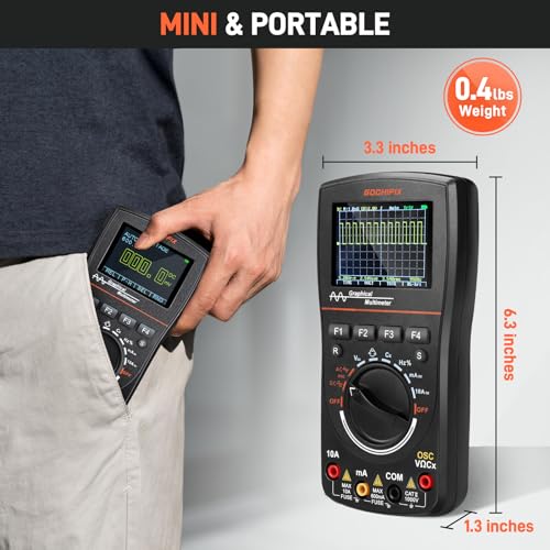 Handheld Oscilloscope Multimeter, GOCHIFIX 2 in 1 Portable Digital Oscilloscope Multimeter 10Mhz Bandwidth, 50MSa/s Sampling Rate, 6000 Counts, Automotive Multimeter Oscilloscope - style: 10 Mhz