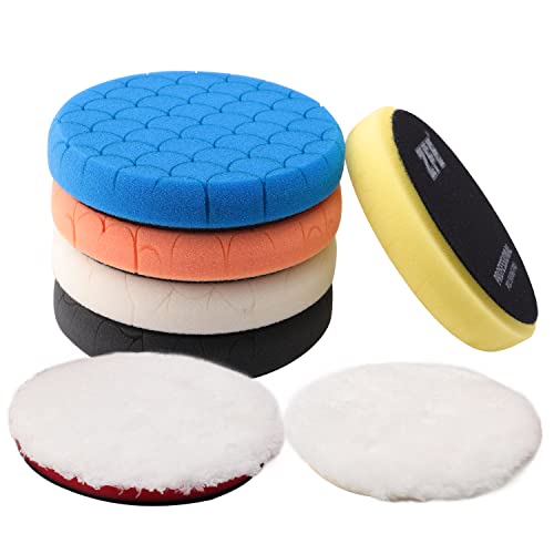 Buffing Polishing Pads, 7Pc 5.5 Inch Face for 5Inch 125mm Backing Plate Compound Buffing Sponge Pads Cutting Polishing Pad Kit for Car Buffer Polisher Compounding, Polishing and Waxing -PPTYS5SET - color: 7Pcs 5Inch Polishing Pad Sets, size: 5 Inch (125mm