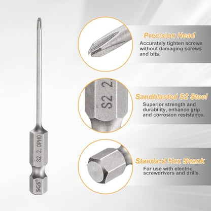 HARFINGTON 4pcs #0 Phillips Screwdriver Bit PH0 1/4" Hex Shank 2.6" (65mm) Long 0.08" Rod Magnetic Cross Head Drill Bits S2 Steel Industrial Screw Driver for Electric Power Tools, Gray - size: PH0 x 2.6" x 0.08"