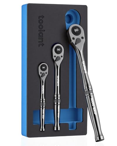 toolant 3PCS Ratchet Wrenches Set 90-Tooth 1/4" 3/8" 1/2" Drive | 90-tooth ratchets with 4° swing arc, black titanium finish and quick release design deliver smooth operation for mechanics - size: 3PCS, style: Fix-head Ratchet
