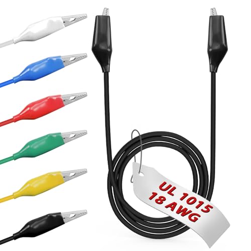 6pcs/40in. Alligator Clips Electrical with Wires UL1015/18AWG, 6 Colors Jumper Test Leads Set, 1.77in. Clips Soldered with Wires - size: 40 in. (100cm), style: 6pcs