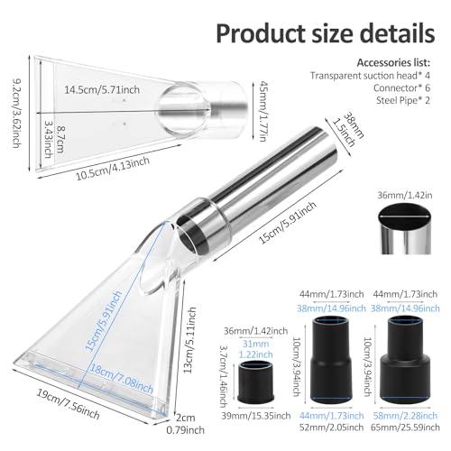 2 Set Universal Clear Wet Dry Vac Attachments, Compatible with Shop-VacBrand Extractor, Clear Squeegee Head for 1-1/4" 1-7/8" 2-1/2" Hoses, Carpet Cleaner and Car Detailing Kit - style: 2set