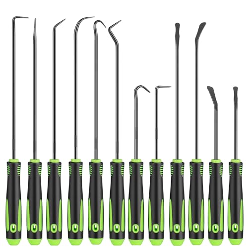 12 Pcs Pick Set Mechanic, Hook and Pick Tool Set with Non-Slip Grip, Long and Short Automotive Pick Set for Oil Seal, O-Ring and Gasket Removal, Car Repair, Mechanical and DIY Use, Black/Green - color: Black/Green