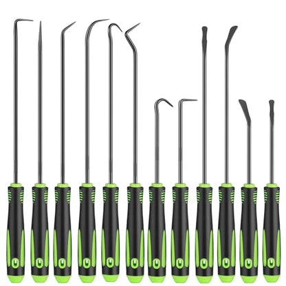 12 Pcs Pick Set Mechanic, Hook and Pick Tool Set with Non-Slip Grip, Long and Short Automotive Pick Set for Oil Seal, O-Ring and Gasket Removal, Car Repair, Mechanical and DIY Use, Black/Green - color: Black/Green