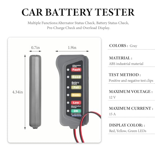 DXNQ Car Battery Alternator Tester, 12V Car Battery Load Tester, Auto Alternator Tester with 6 LED Indicator, Battery Tester for Testing Battery Condition & Alternator Charging for RV Golf SUV