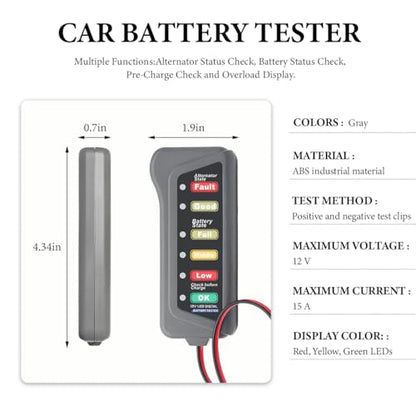 DXNQ Car Battery Alternator Tester, 12V Car Battery Load Tester, Auto Alternator Tester with 6 LED Indicator, Battery Tester for Testing Battery Condition & Alternator Charging for RV Golf SUV