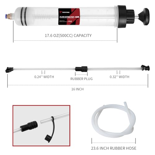 Thorstone 500cc Automotive Fluid Extractor Pump for Easy Oil Change | Manual Oil Change Syringe with 60cm Rubber Hose & 2pcs 22cm PVC Suction Tubes - size: 500cc(60cm hose)