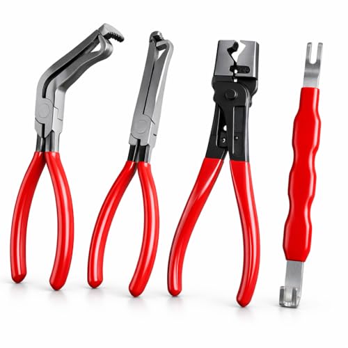 4-Piece Automotive Electrical Disconnect Pliers Set – Battery Cable & Electrical Connector Removal Tool Kit, Plug Separator & Hose Clamp Pliers for Car Repair