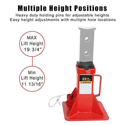 22 Ton (44,000 lbs) Heavy Duty Pin Type Car Jack Stands with Lock Adjustable Height to 19.75" Fit for Supporting Trucks, Trailers and Equipment