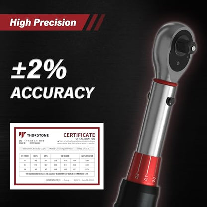 Thorstone 1/4 Torque Wrench, 10-150 in.-lb./ 1.1~16.9Nm Dual-Direction Adjustable Micrometer Click Torque Wrench, 72-Tooth Gear, ±2% Clockwise High Accuracy Reversible Dual Range Scales - size: 1/4 IN 10-150 FT-LB (72 TOOTH)